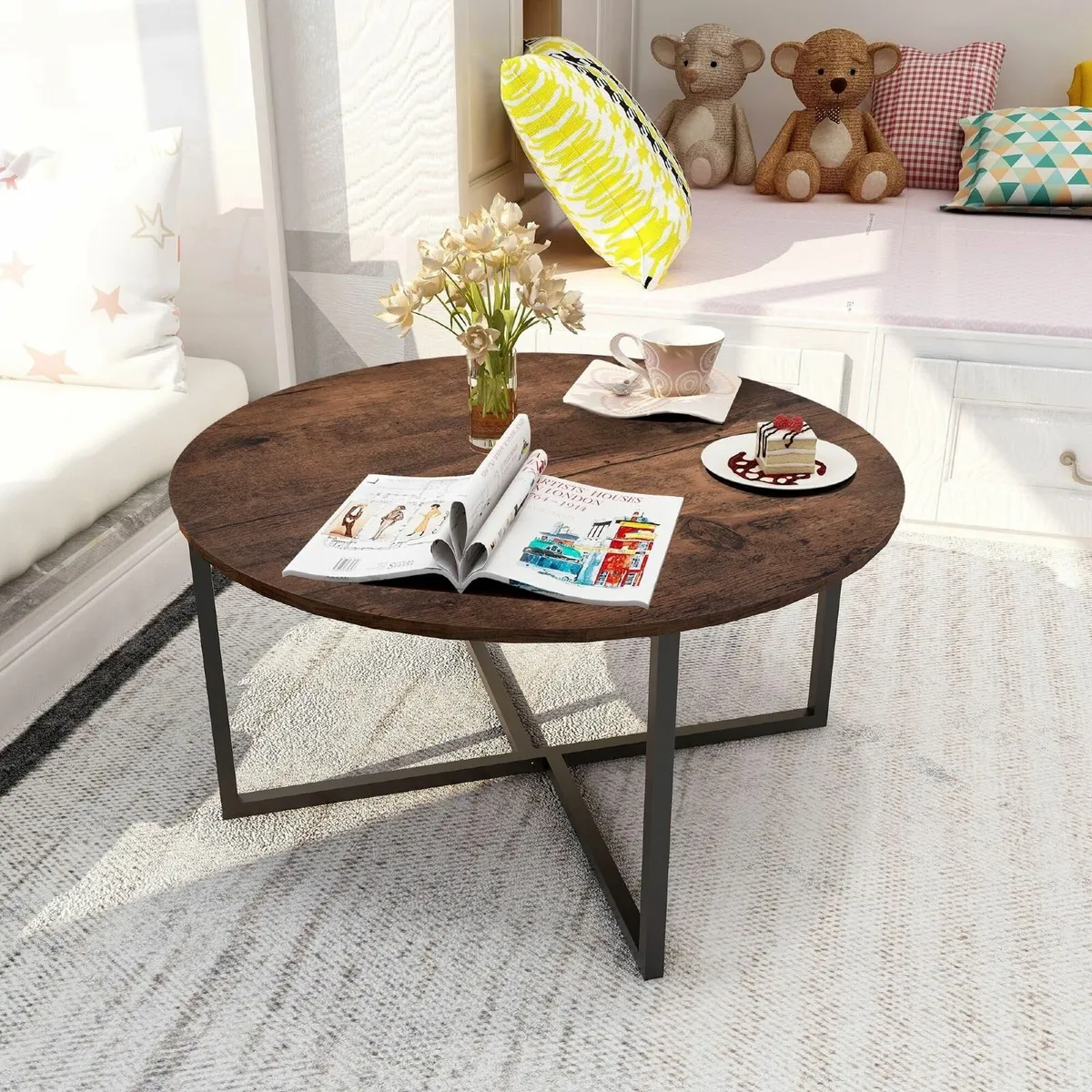 Round Coffee Table Tables for Living Room Tea End - Image 2