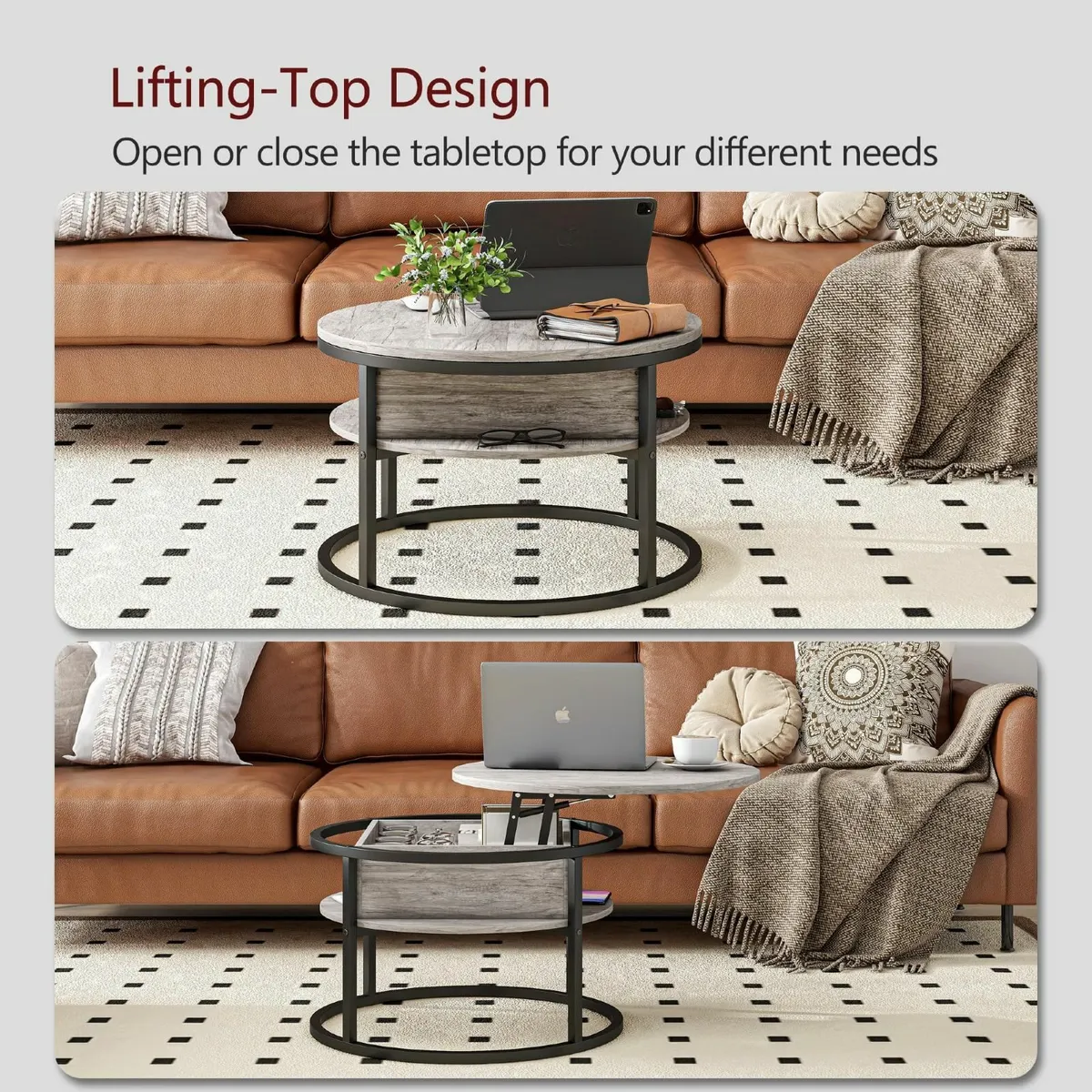 Round Coffee Table Lift Top Tables for Living - Image 4