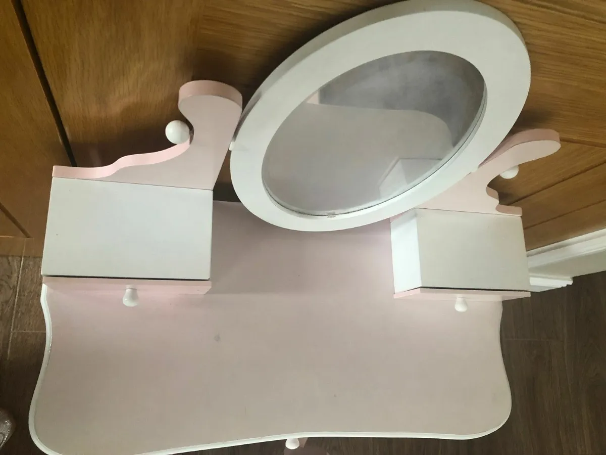 Kids Pink and White Vanity Table and Stool - Image 4