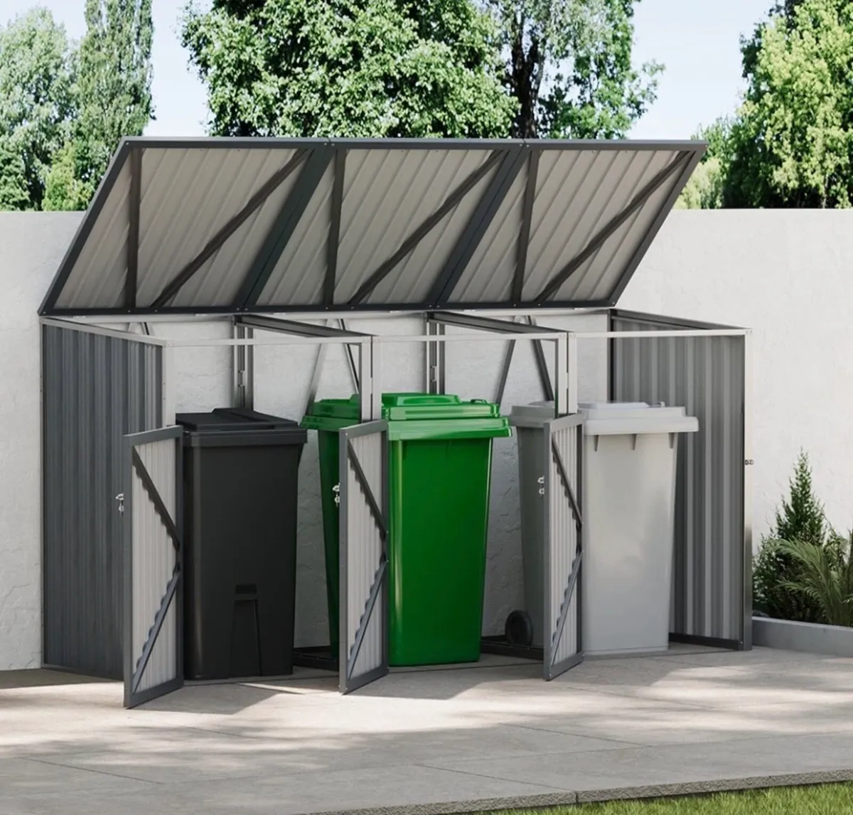 Triple Metal Wheelie Bin Shelter Shed Storage NEW - Image 1