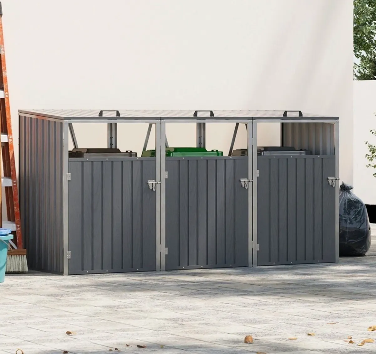 Triple Metal Wheelie Bin Shelter Shed Storage NEW - Image 2