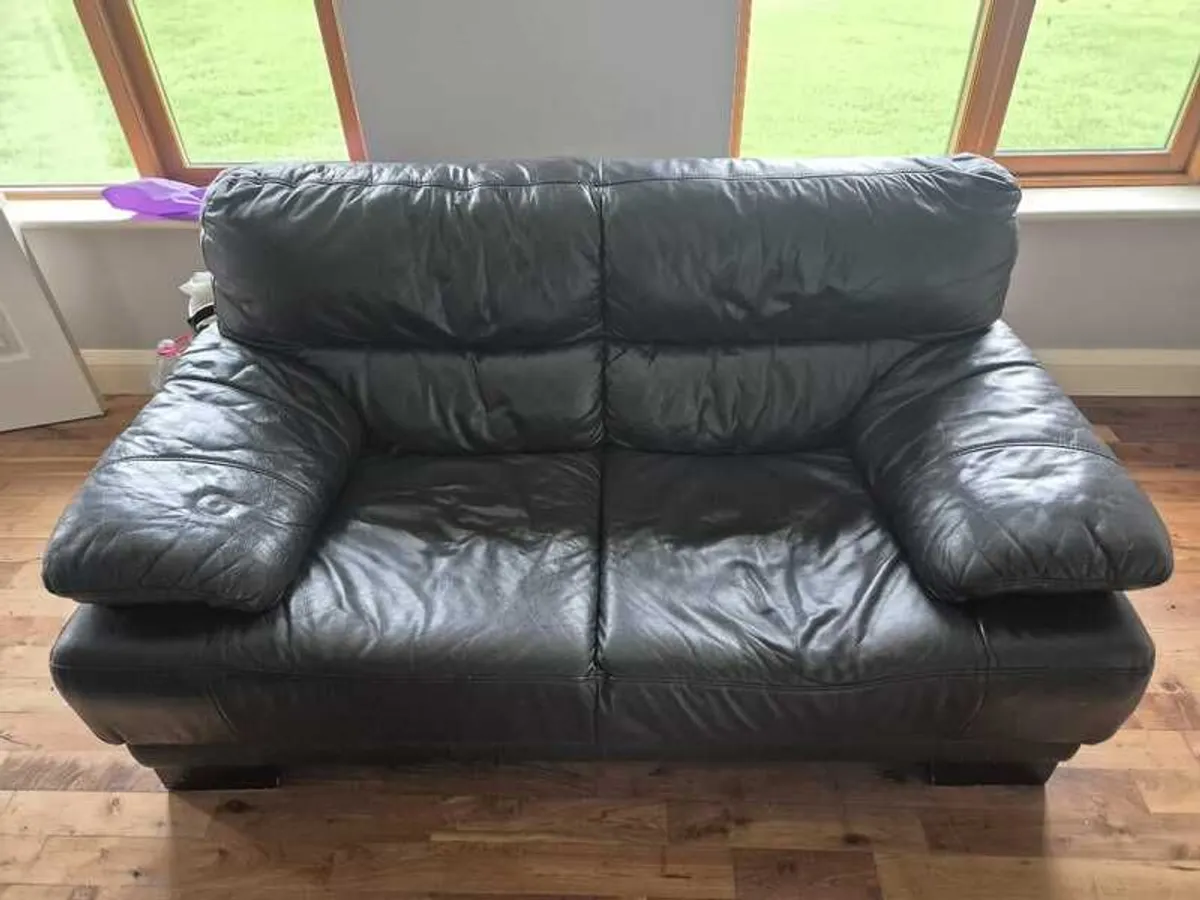 Brown Leather Sofa Suite - Image 2