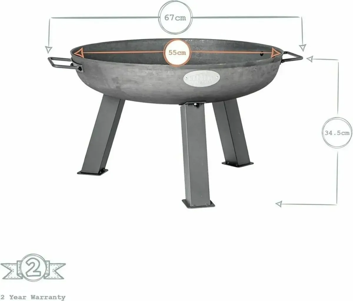 Patio Garden Fire Pit Burner Raw Iron with Handles - Image 4