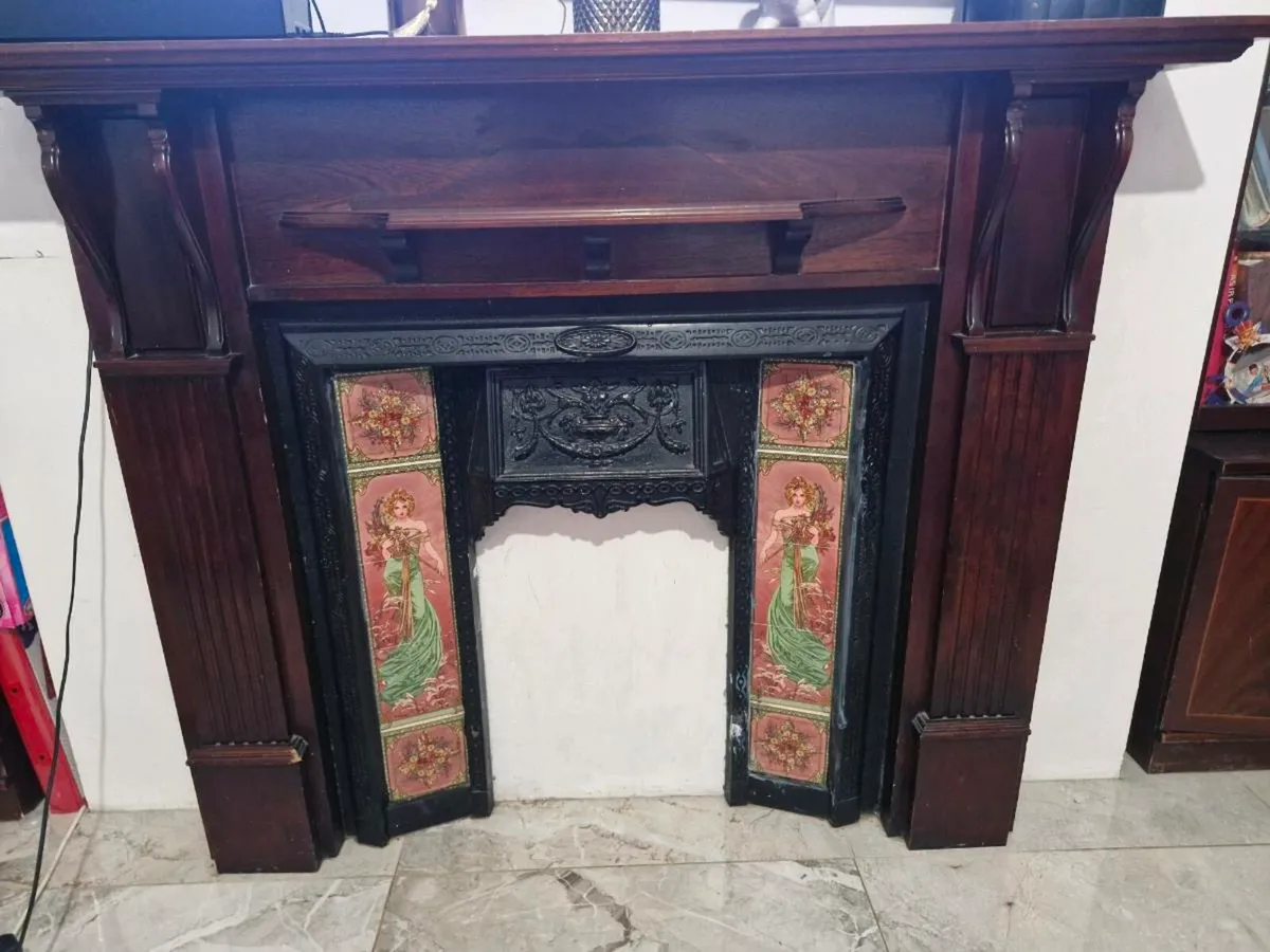 Fireplace surround solid wood with tiles - Image 1