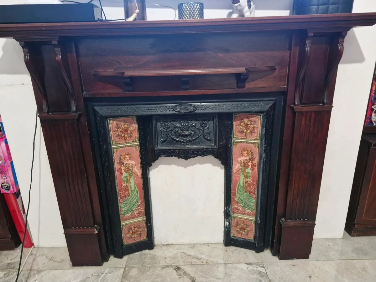 Fireplace surround solid wood with tiles - Image 2