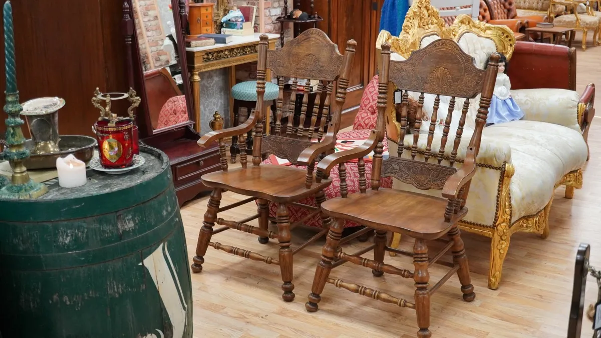 Heavy Solid Wood Carver Dining Chairs (Pair) - Image 1