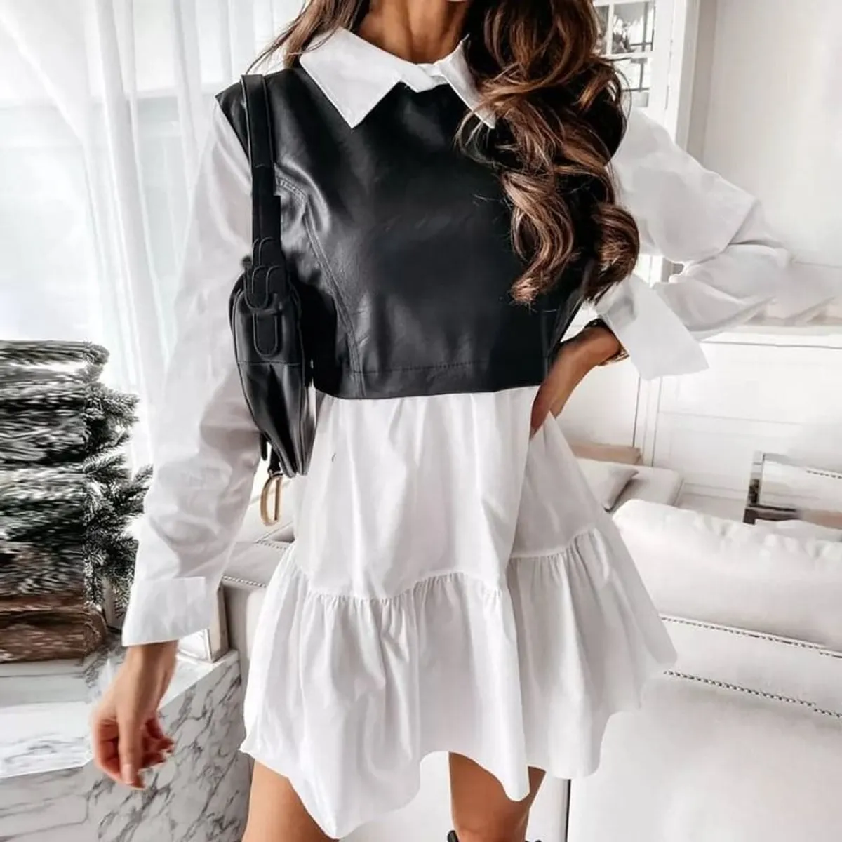 Women dress Fashion Collar Long Sleeve - Image 2