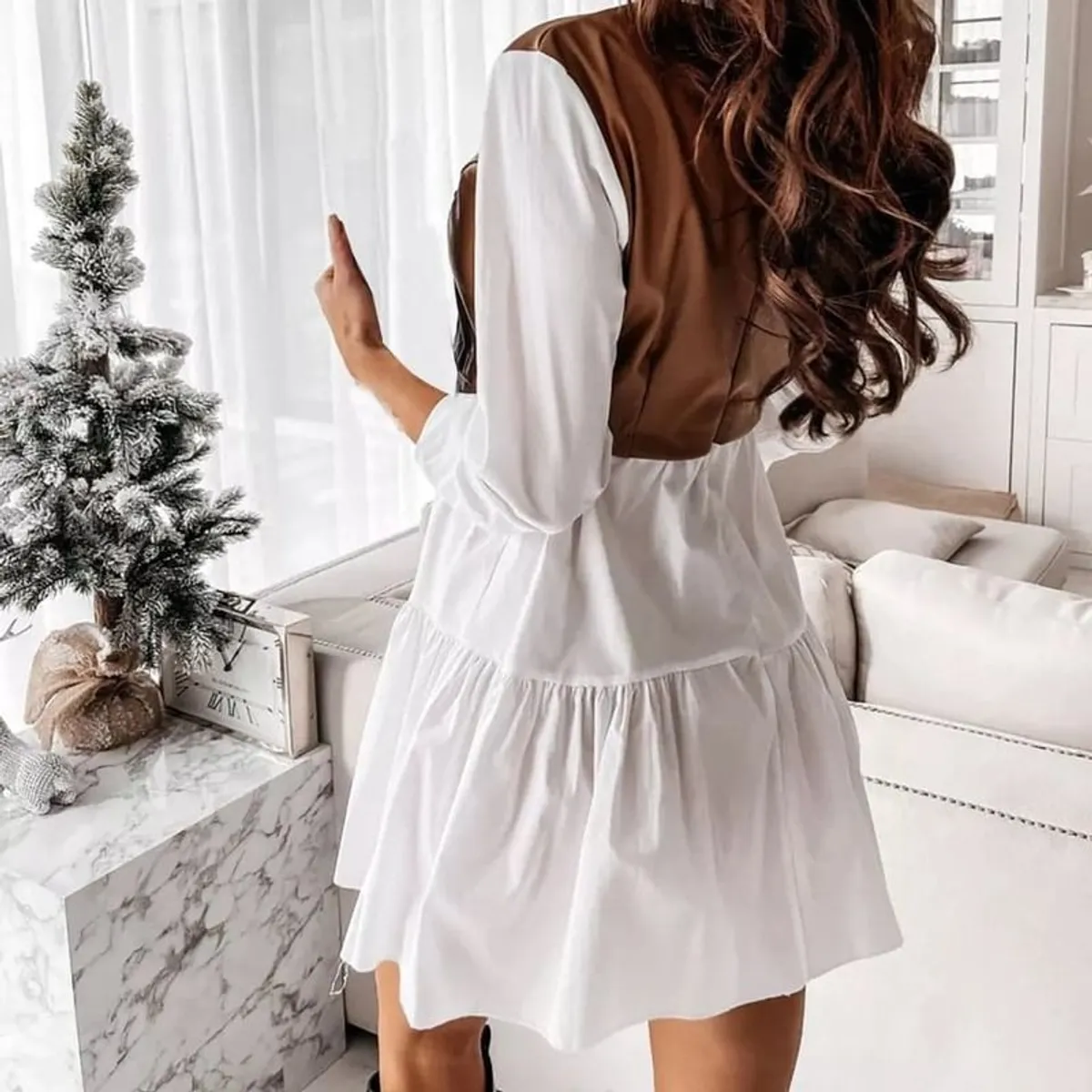 Women dress Fashion Collar Long Sleeve - Image 3