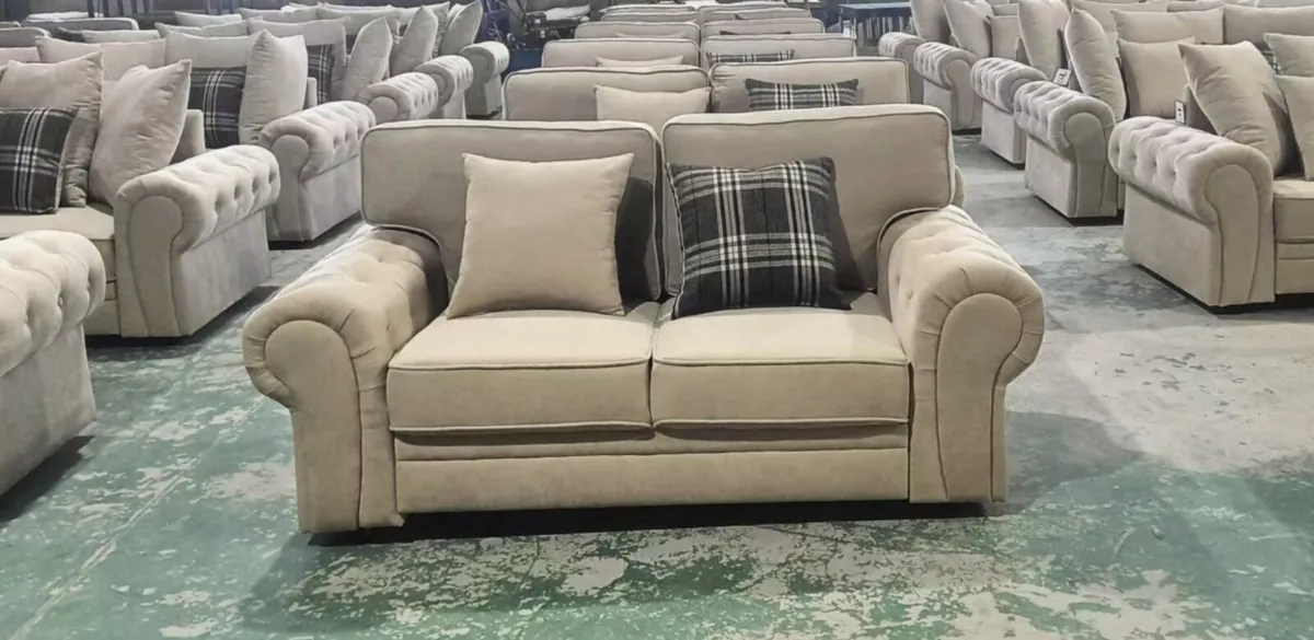 Verona Beige Fabric Sofa Set + Matching Footstool - Image 3