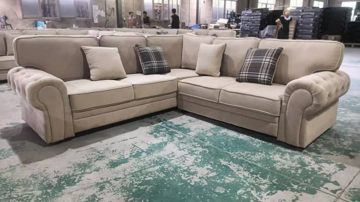 Verona Beige Fabric Sofa Set + Matching Footstool - Image 4