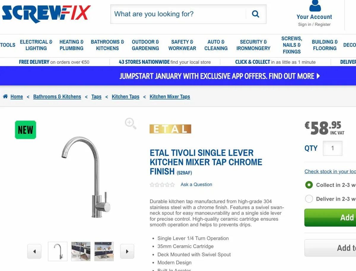 Tivoli Chrome Kitchen Sink Tap | Single Lever - Image 4