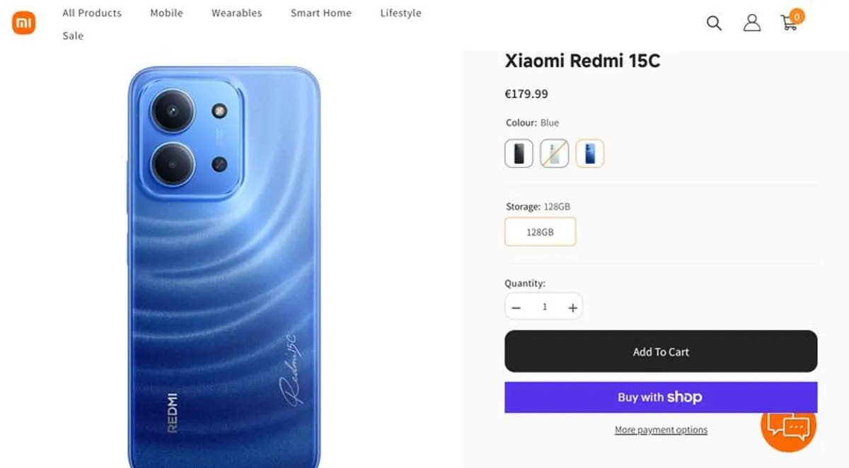 Redmi 15C New 128 GB Sim and € 20Credit