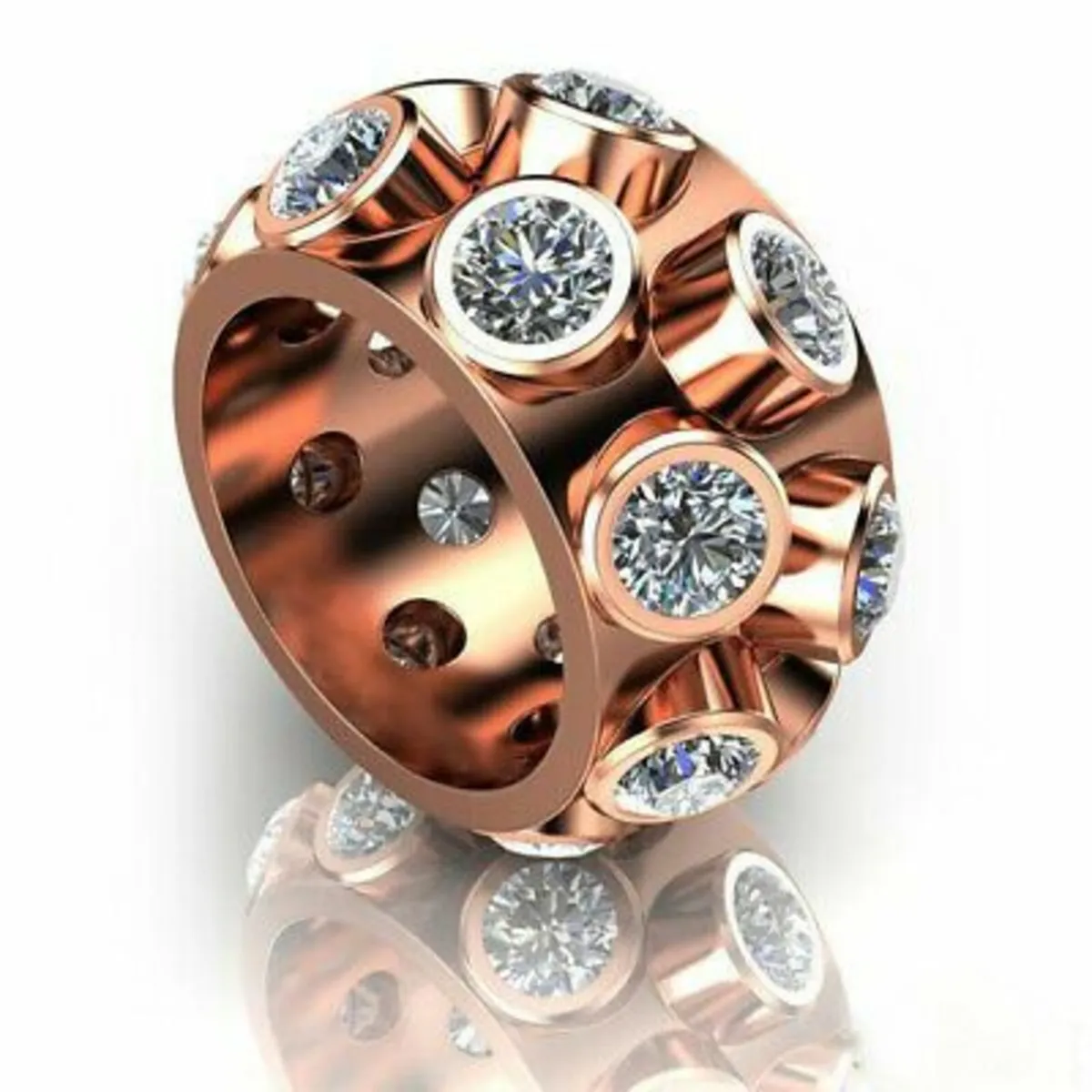 Rose Gold Hollow Out Ring Luxury Round White Sapph