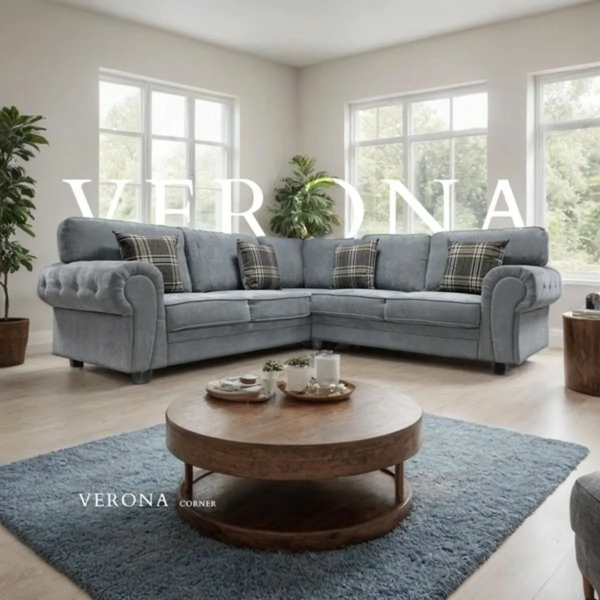 Verona 3+2 Grey Fabric Sofa Set + Footstool - Image 4