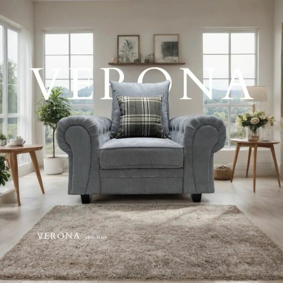 Verona 3+2 Grey Fabric Sofa Set + Footstool - Image 3