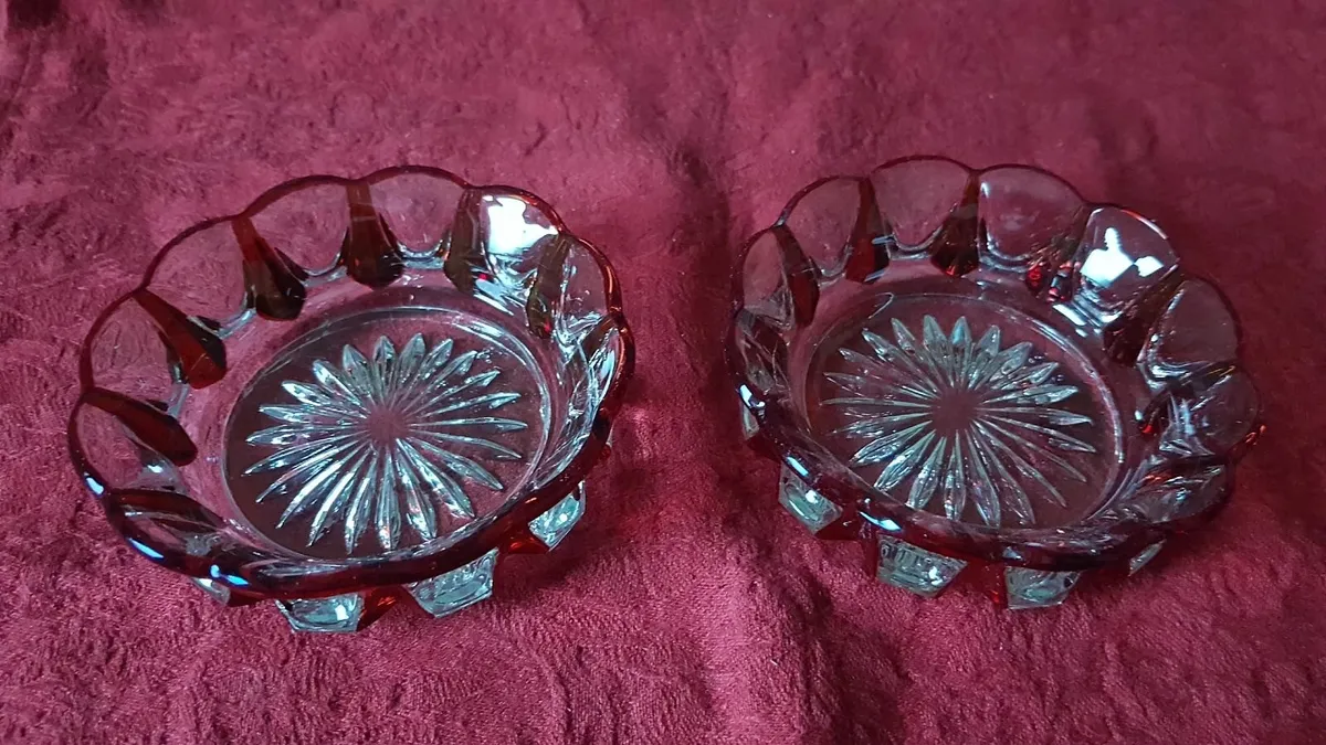 2Pc.Bohemian Ruby Red 2Tone Cut Crystal Glass Dish - Image 3