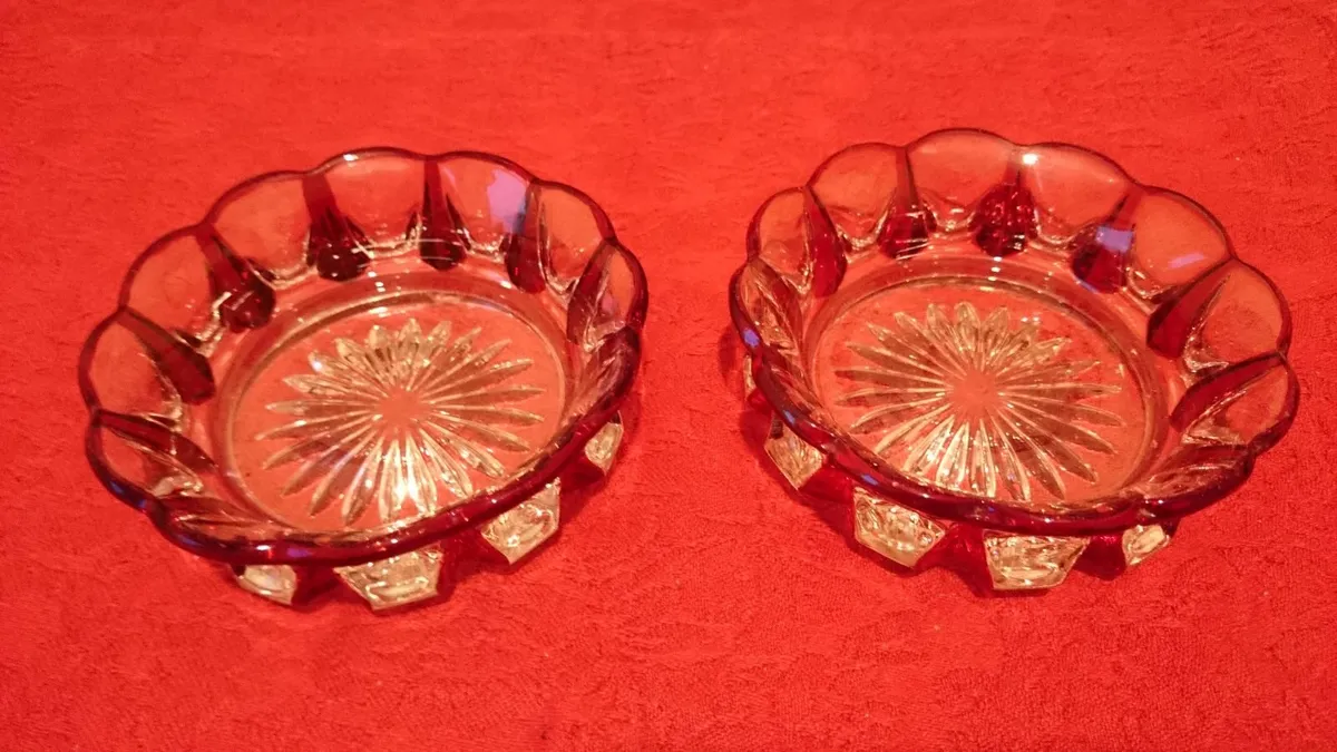 2Pc.Bohemian Ruby Red 2Tone Cut Crystal Glass Dish - Image 4