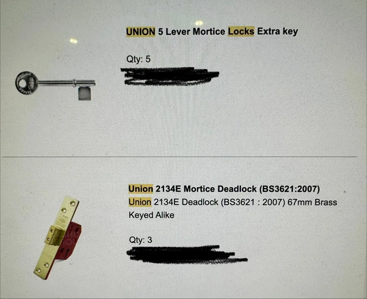 Locks - Union 5 Lever Mortice Deadlock x 3 - Image 3
