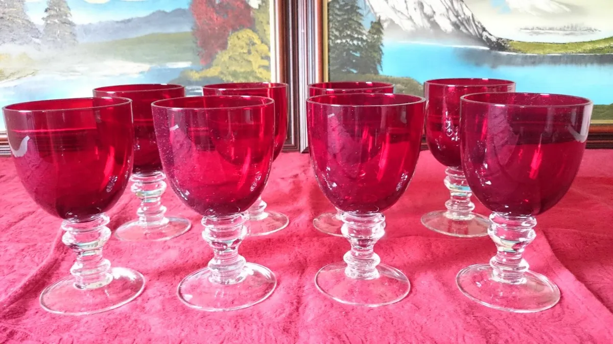 8 Piece Ruby Red Glass Stemmed Goblets - Image 1