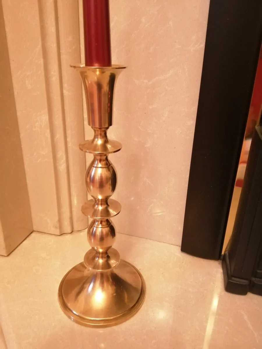 Brass Companion set and brass candlesticks - Image 1