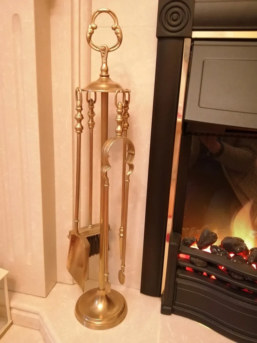 Brass Companion set and brass candlesticks - Image 2