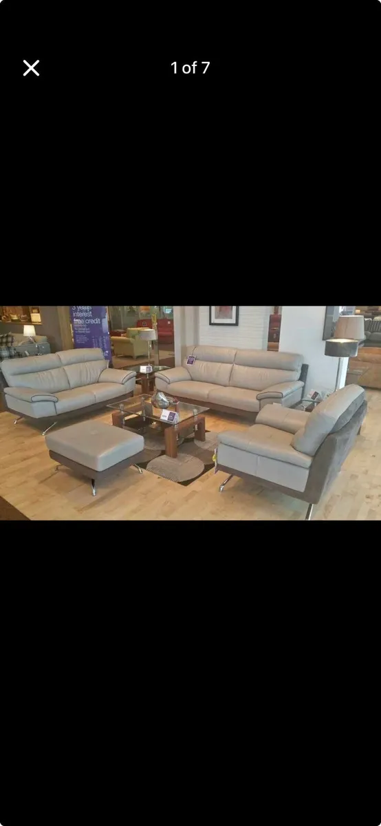 3 + 2 seater Grey Leather Suite - Image 1