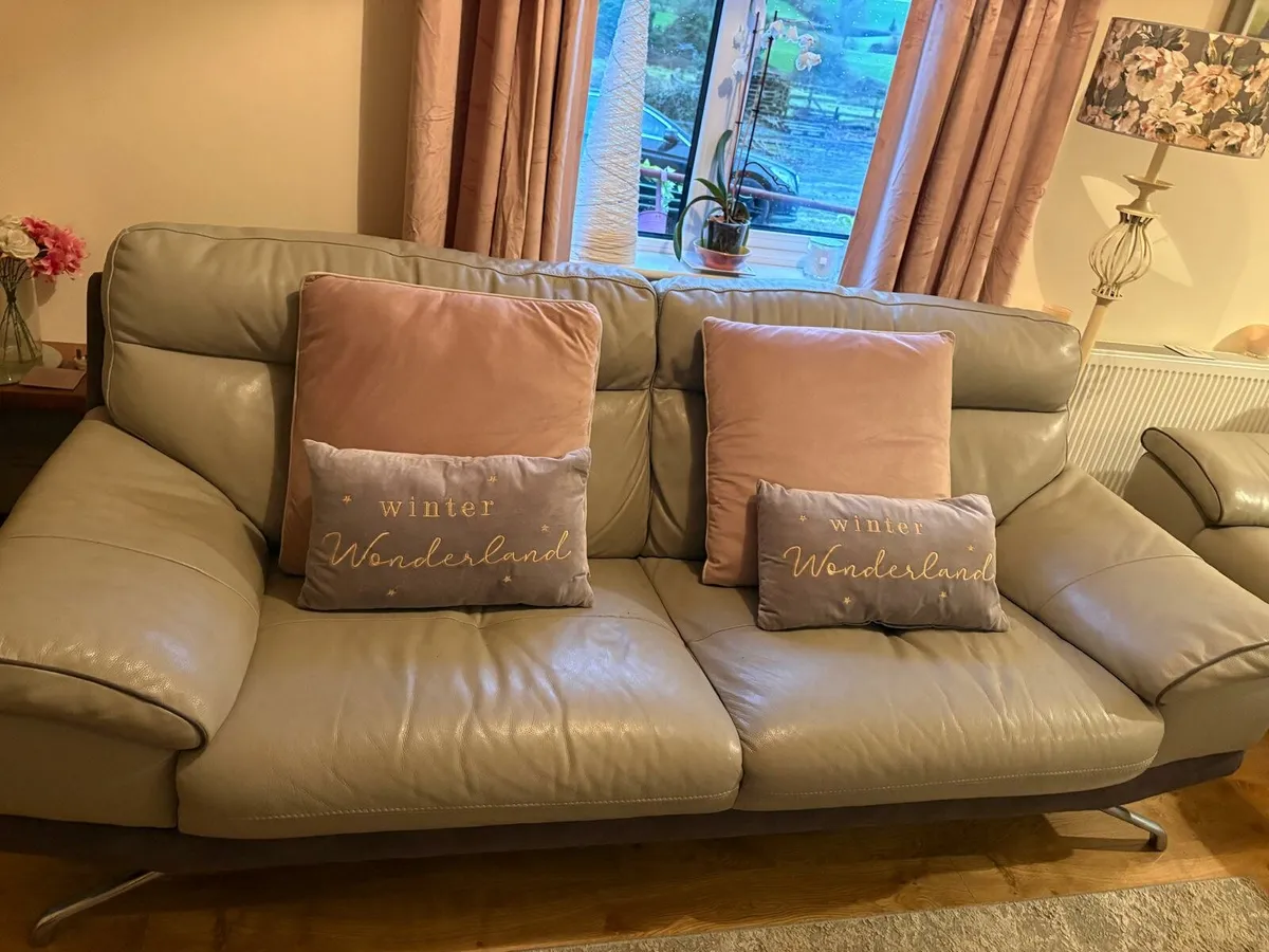 3 + 2 seater Grey Leather Suite - Image 3