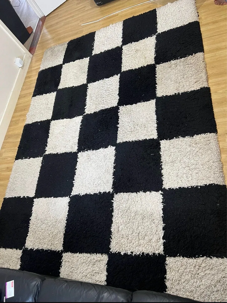 Large Black & White Checkerboard Rug - Image 1