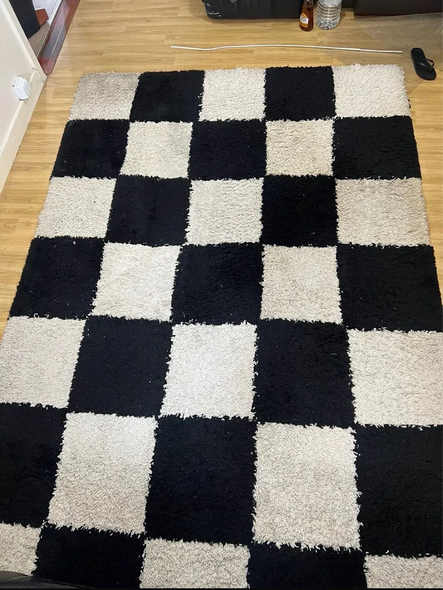 Large Black & White Checkerboard Rug - Image 2