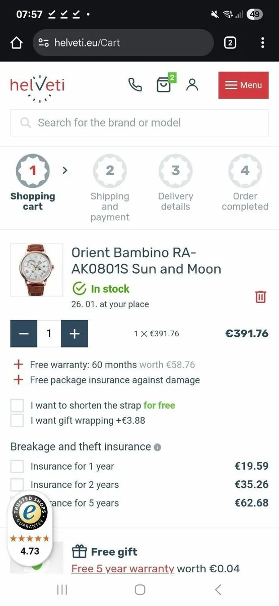 Orient Bambino Watch Sun & Moon RA-AK0801S - Image 1