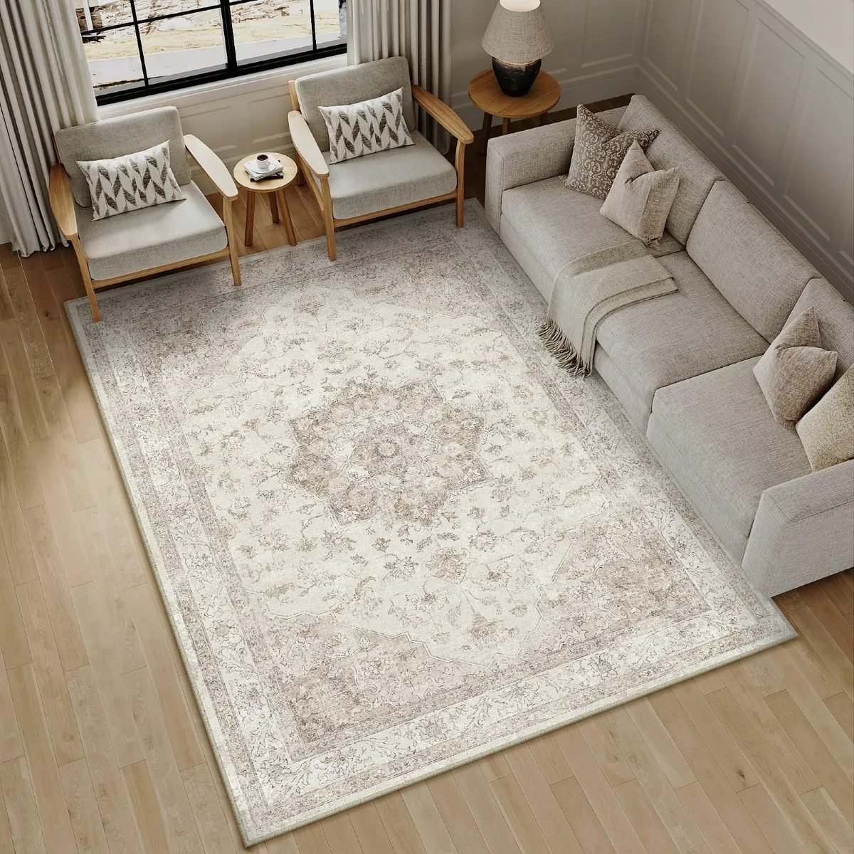Vintage Washable Beige Rug Living Room 140x200cm - Image 3