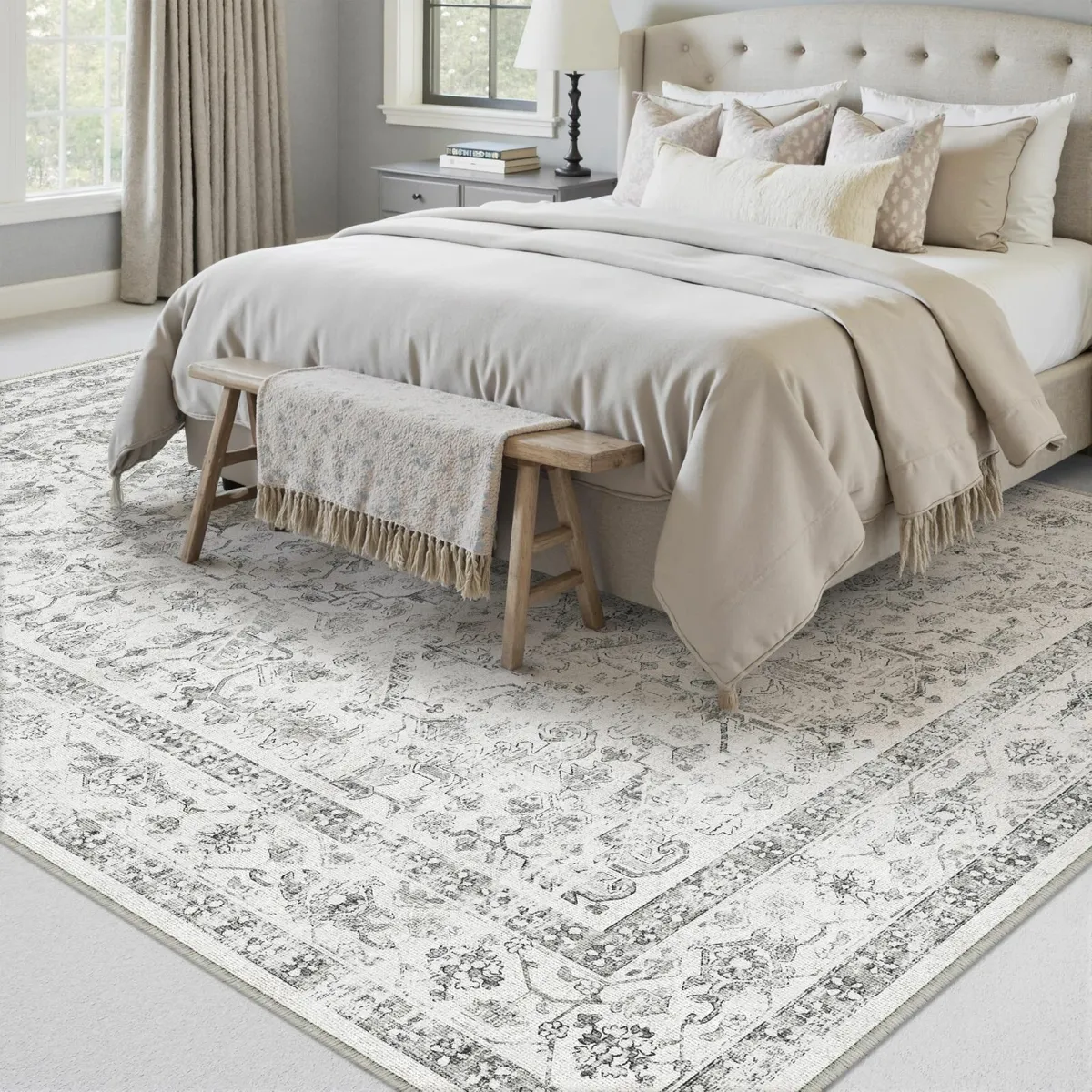 Vintage Washable Grey Rug Non Slip Soft 200x300cm - Image 3