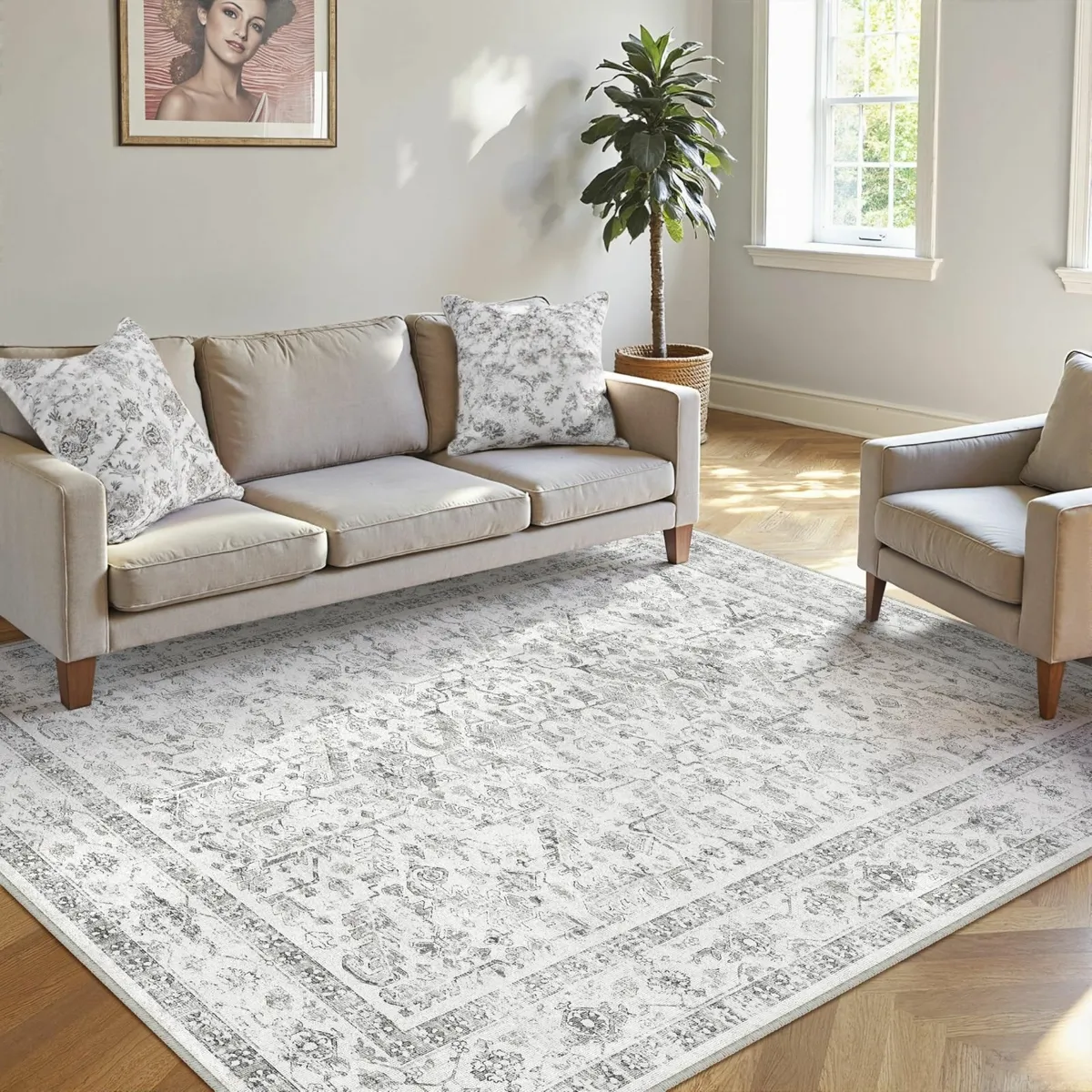 Vintage Cozy Grey Rug Living Room 160x230cm - Image 1