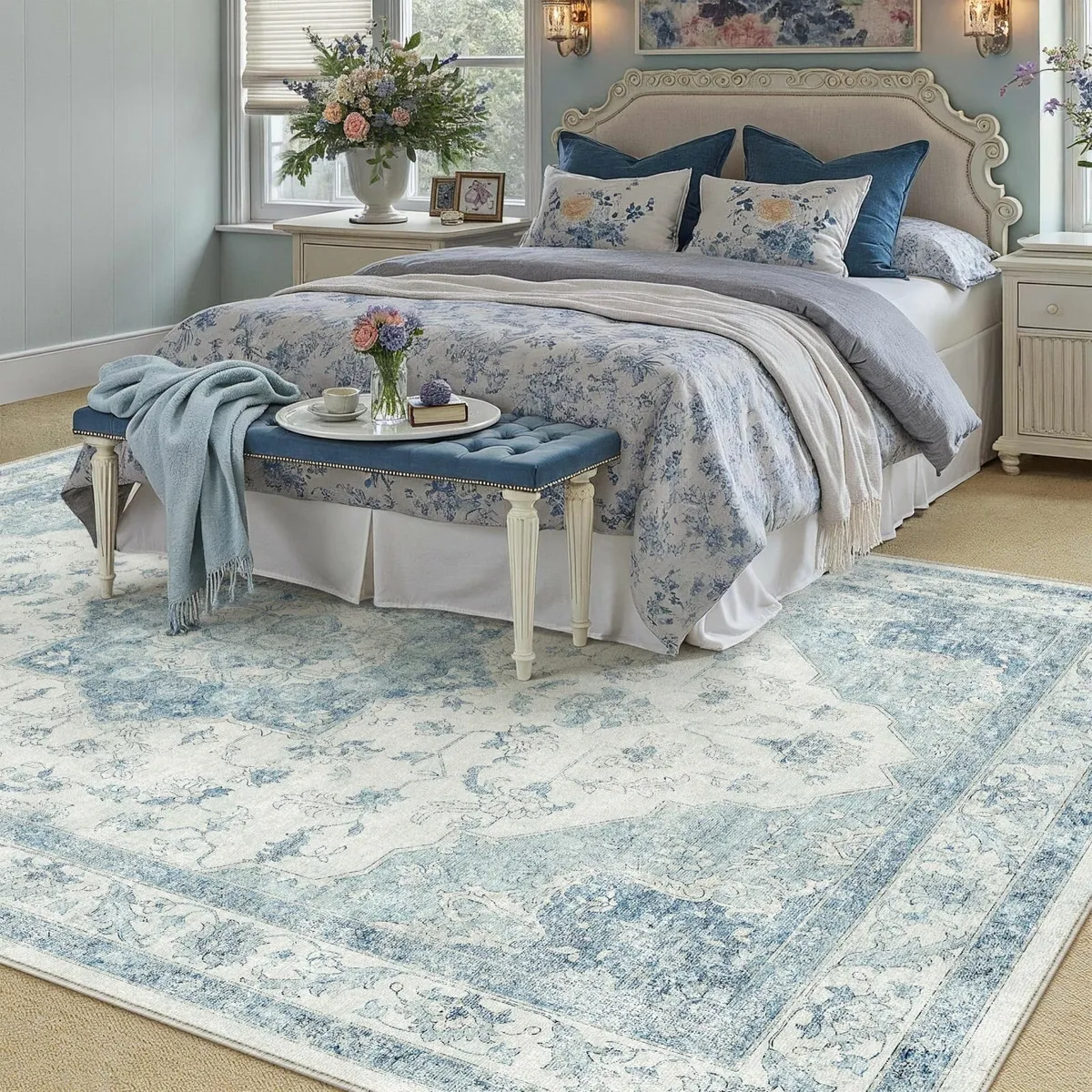 Vintage Cozy Blue  Soft Rug 160x230cm Bedroom - Image 4
