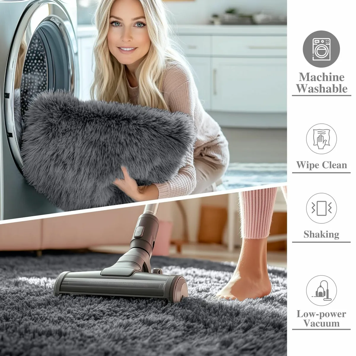 Fluffy Shaggy Rugs Living Room Grey, 140x200cm - Image 2