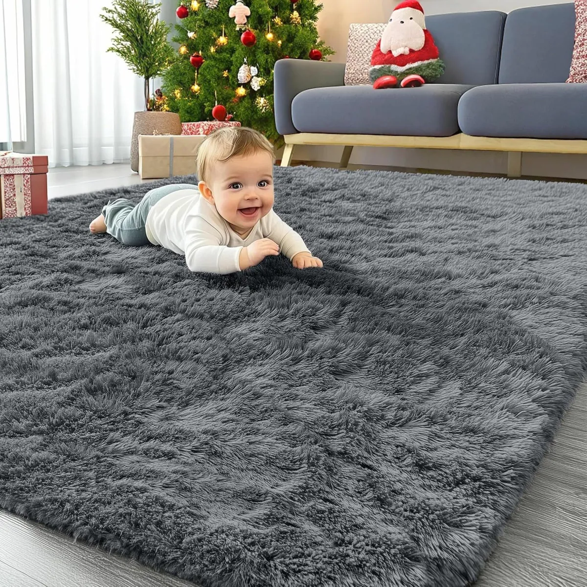 Fluffy Shaggy Rugs Living Room Grey, 160 x 220 cm - Image 1