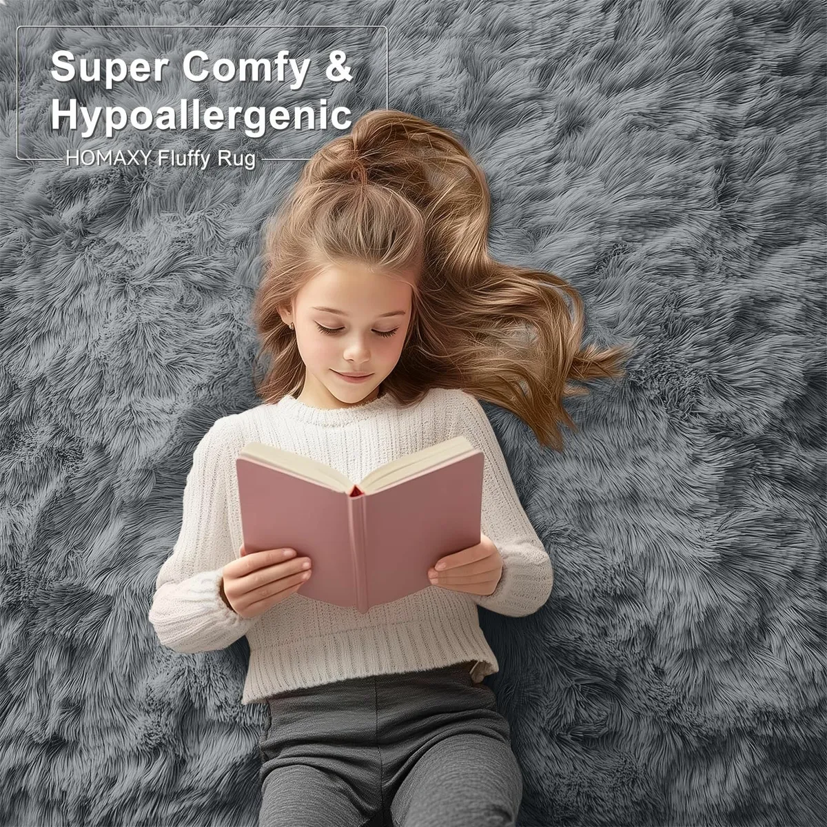 Fluffy Shaggy Rugs Living Room Grey, 160 x 220 cm - Image 2