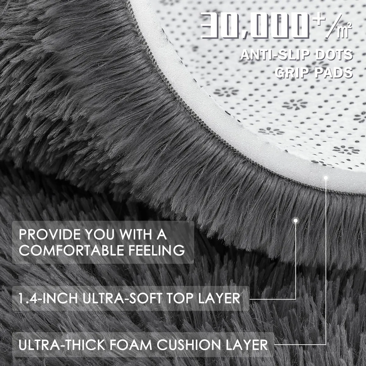 Fluffy Shaggy Rugs Living Room Grey, 160 x 220 cm - Image 4