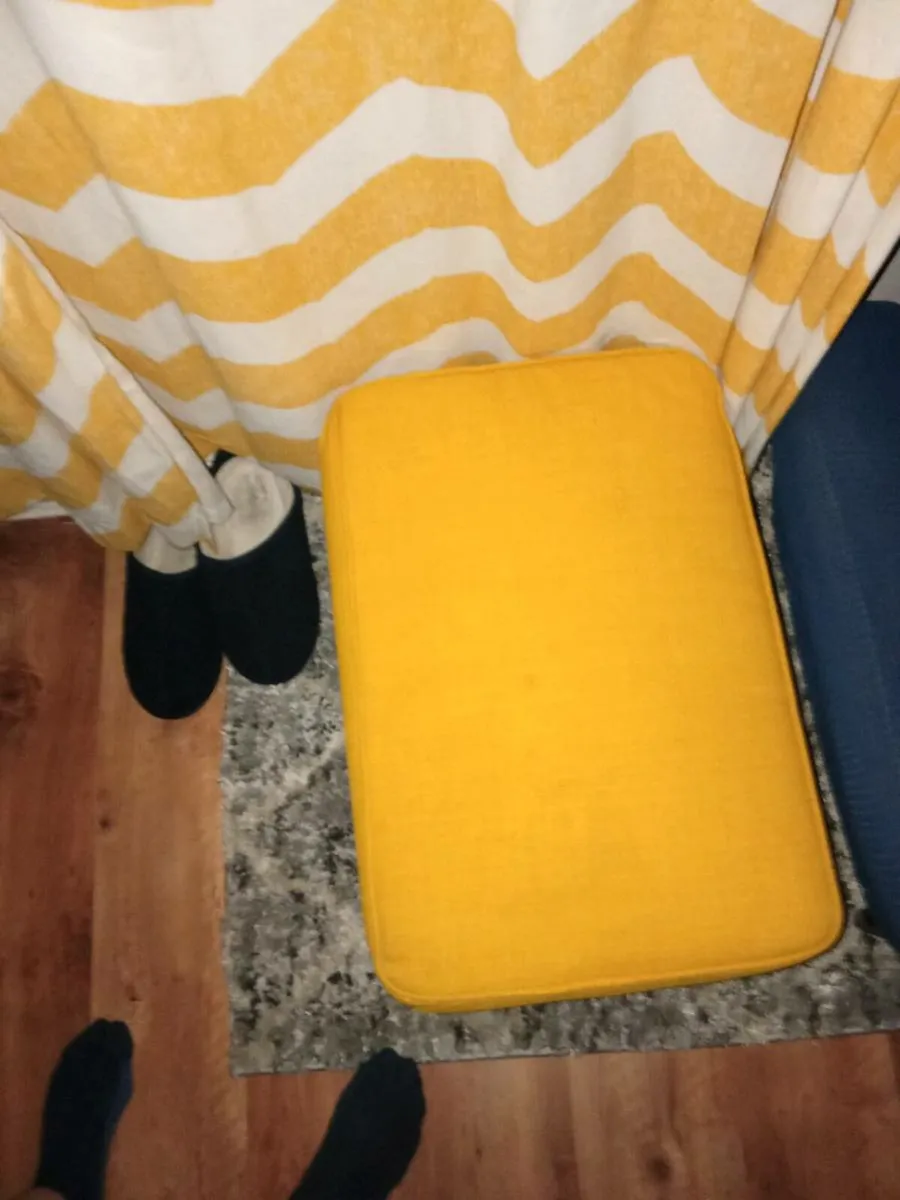 Ikea yellow armchair and stool - Image 1