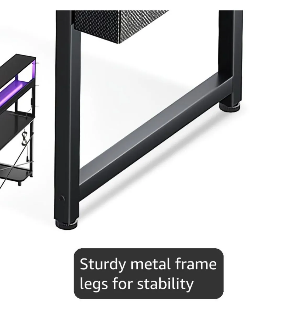 L Shaped Gaming Desk with LED Lights & Power Outle - Image 2