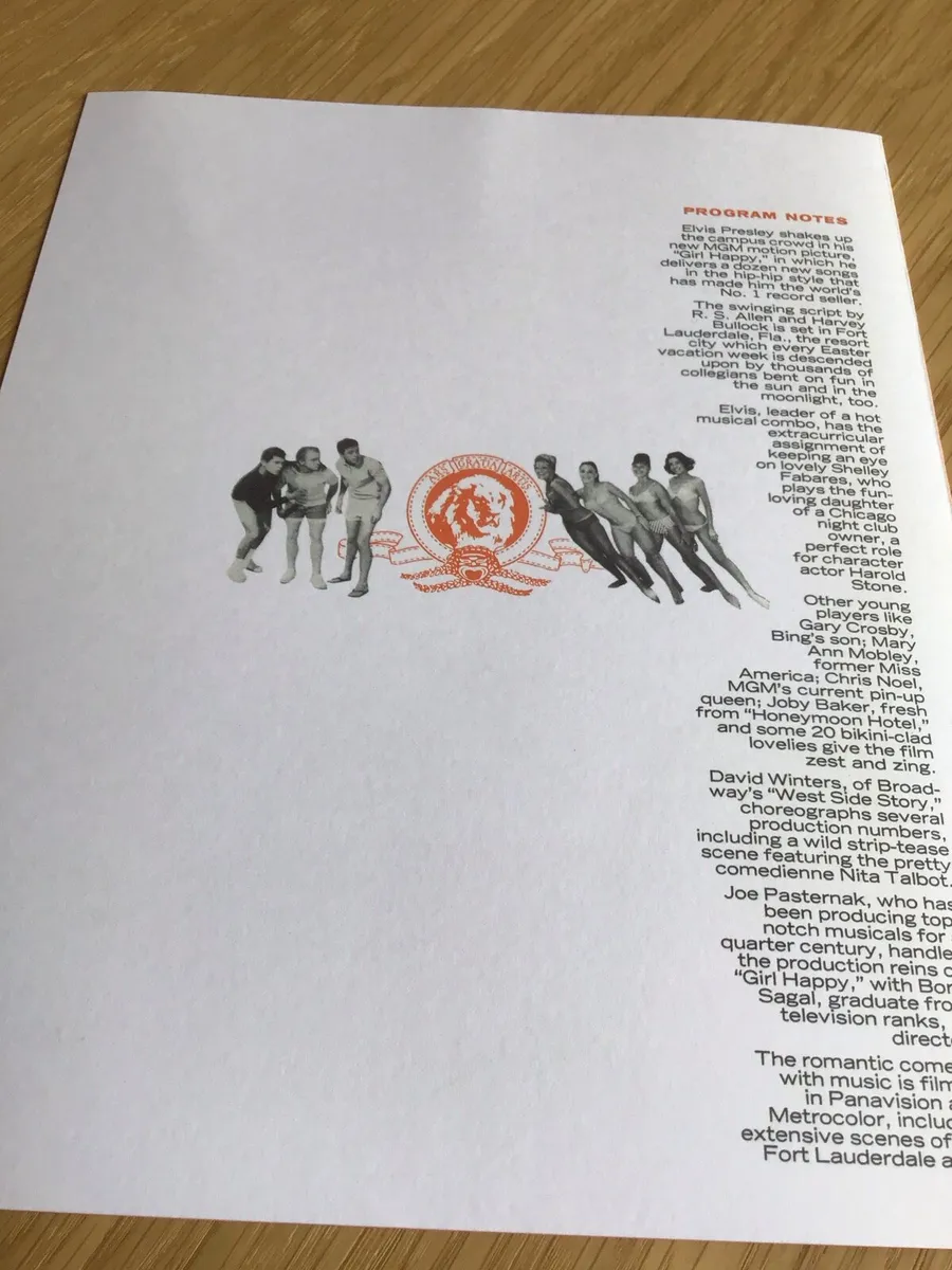 Elvis Memorabilia- Girl Happy Program - Image 3