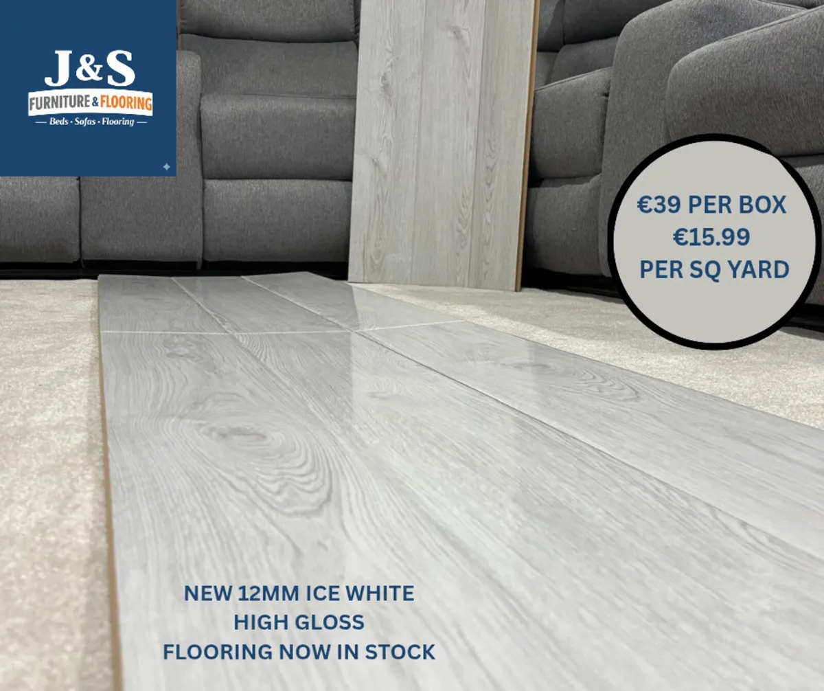 Brand New 12MM Ice White High Gloss Flooring - Image 2