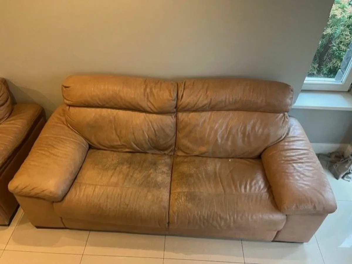 Polo Italian Tan Leather 3 Seater Sofas x 2 - Image 3