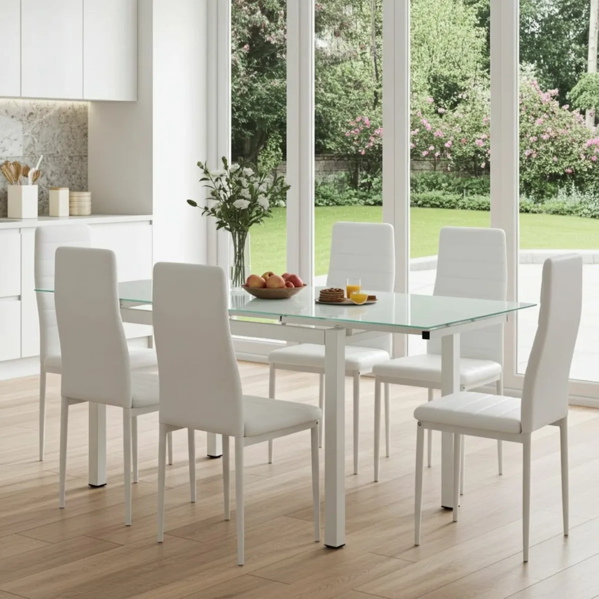 Extendable Glass Dining Table Set with 6 chairs - Image 1