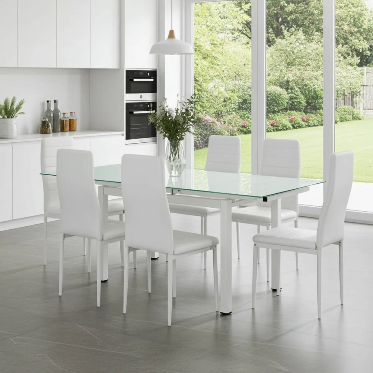 Extendable Glass Dining Table Set with 6 chairs - Image 1