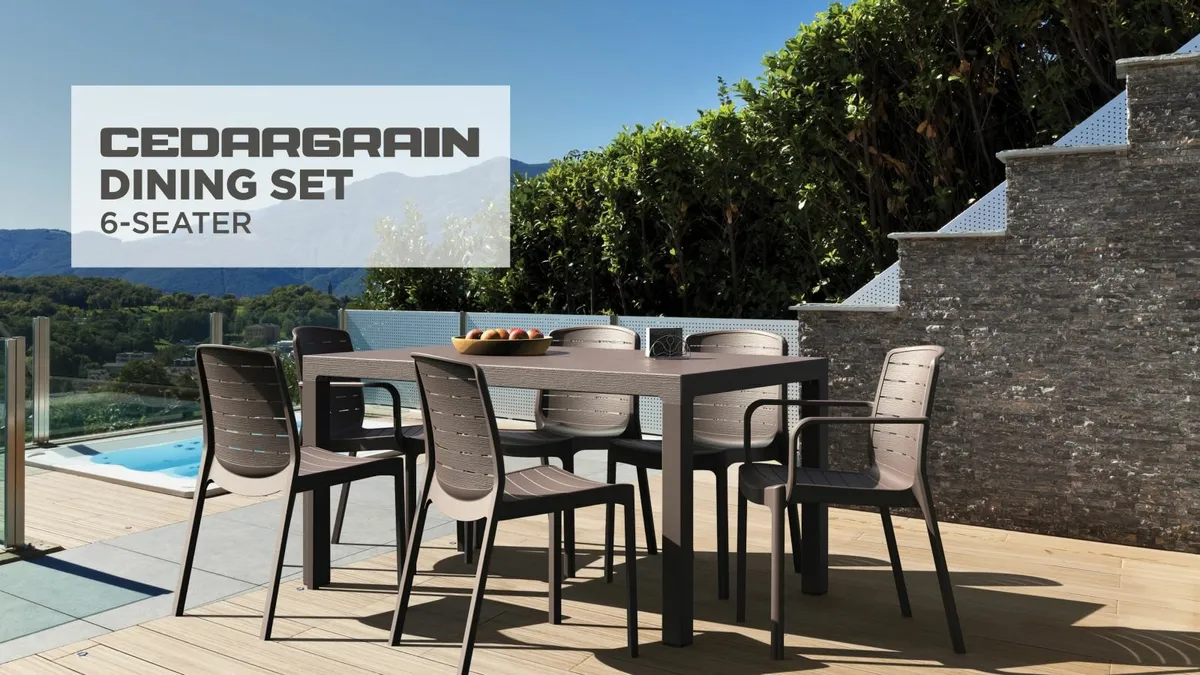Cedargrain 6-Seater Garden Dining Set – T(Grey) - Image 1