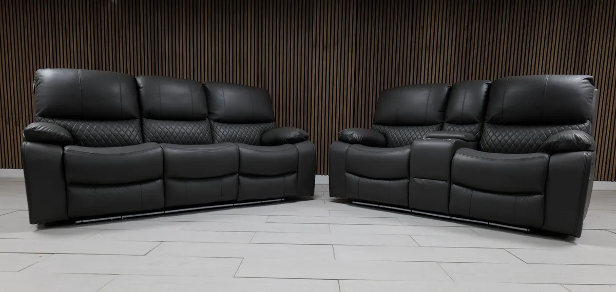Rita Dark Grey Electric Leather Recliner Sofa Set - Image 2
