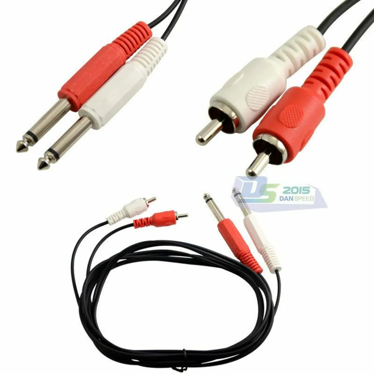 2m 2 RCA Male to Dual 1/4" 6.35mm Male Mono Audio