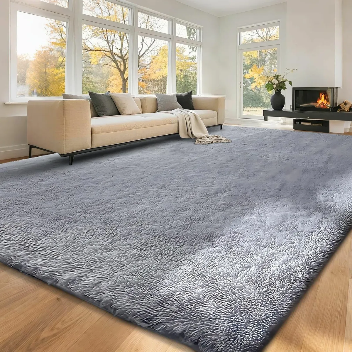 Living Room 160x230cm Grey Soft Fluffy Home Decor - Image 1