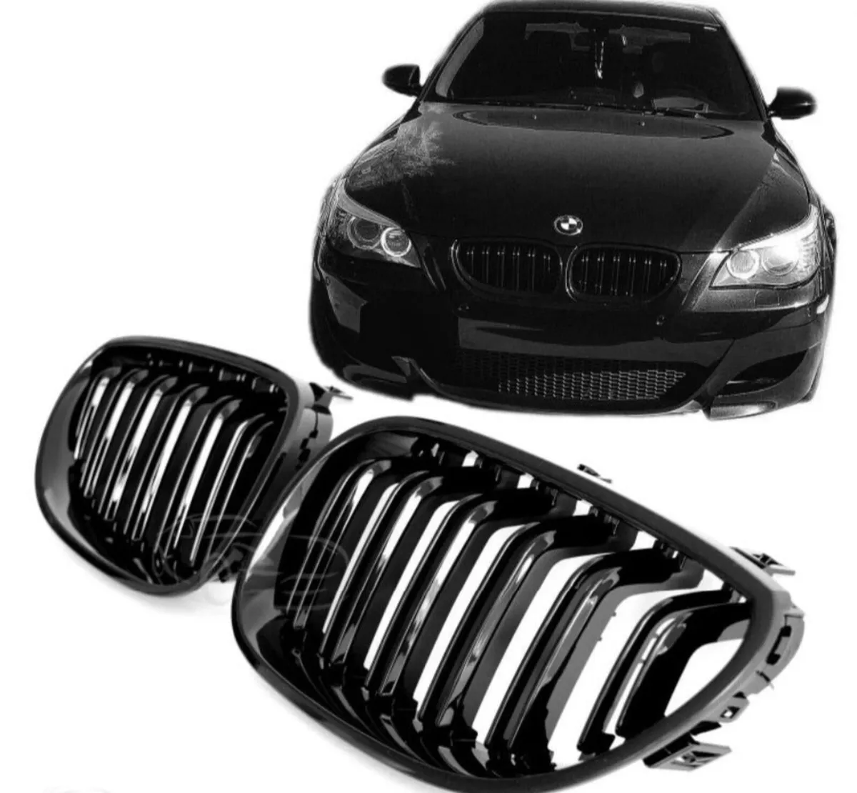 2 x Gloss Black Kidney Grills BMW 5 Series e60 e61 - Image 1